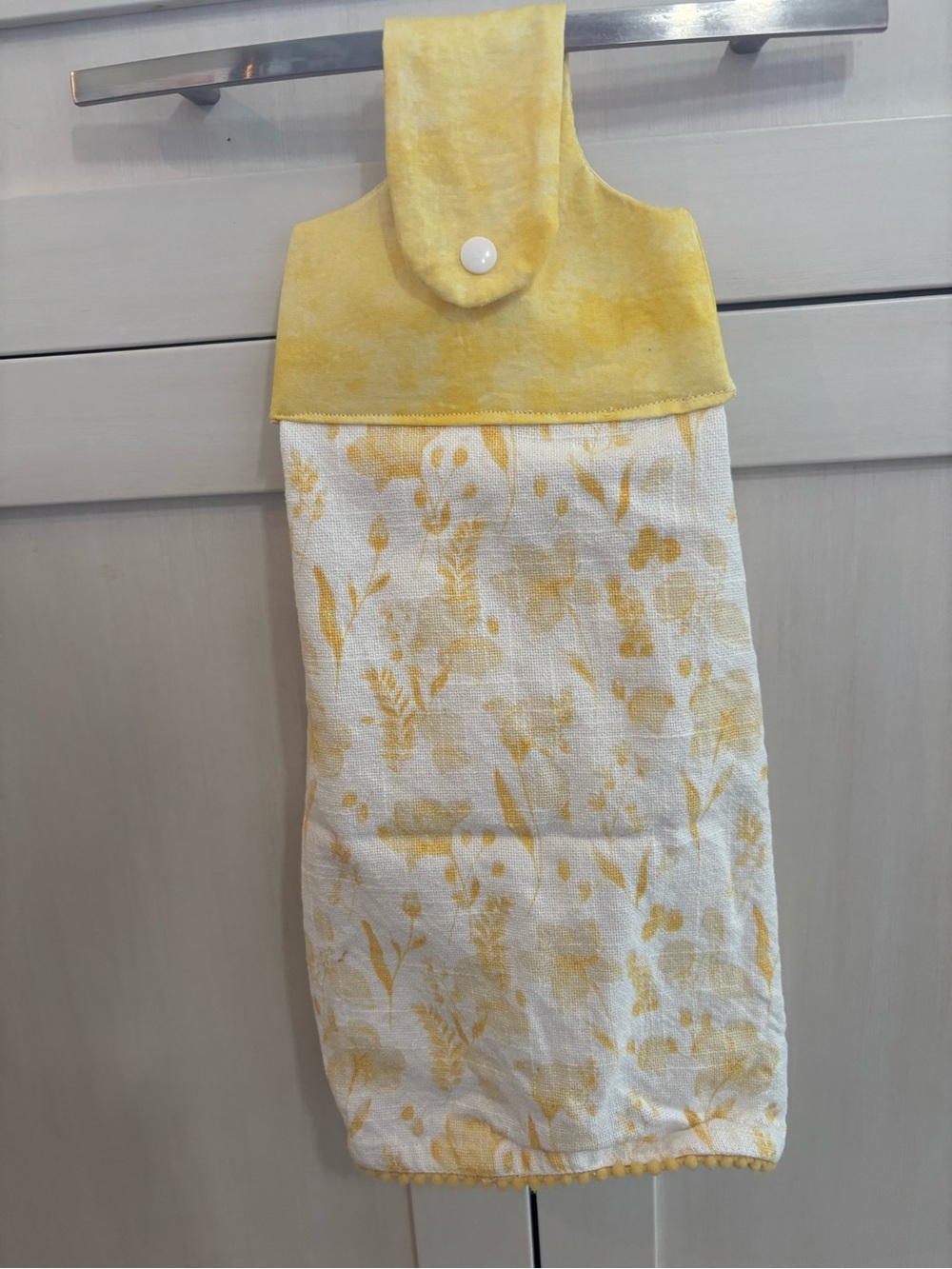 Yellow Floral Hanging Kitchen Towel with Snap Top
